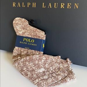 Polo Ralph Lauren Women Brown Marled Ribbed Boot Socks Cozy Winter Style